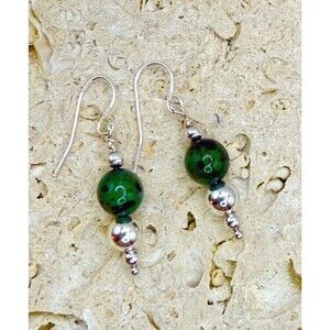 Handmade Sterling Silver Green Aventurine Earrings Vintage Boho Dangle‎ USA NWOT